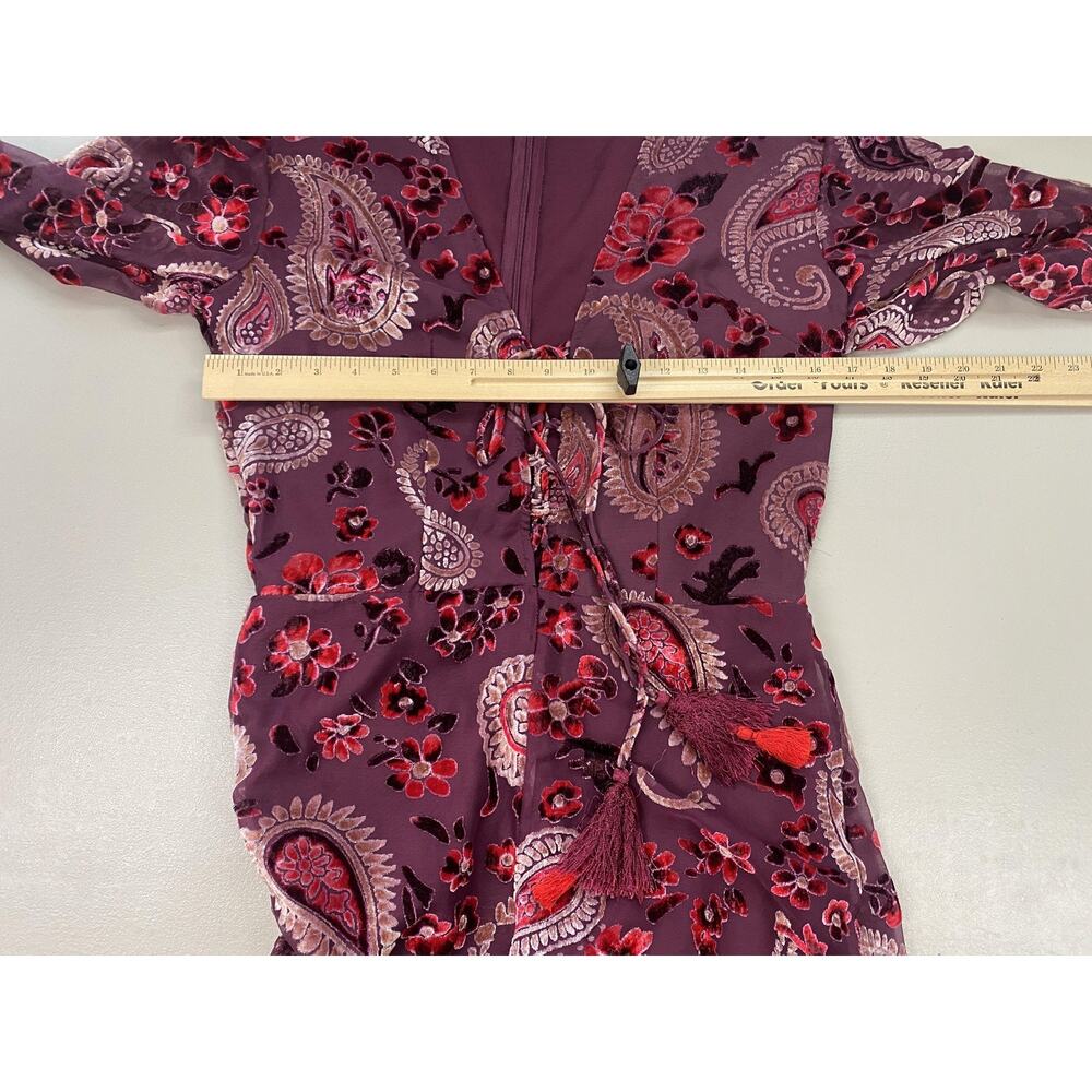 Chelsea‎ & Violet Jumpsuit Medium Red Burnout Velvet Paisley Retro Boho Wide Leg - Picture 8 of 15